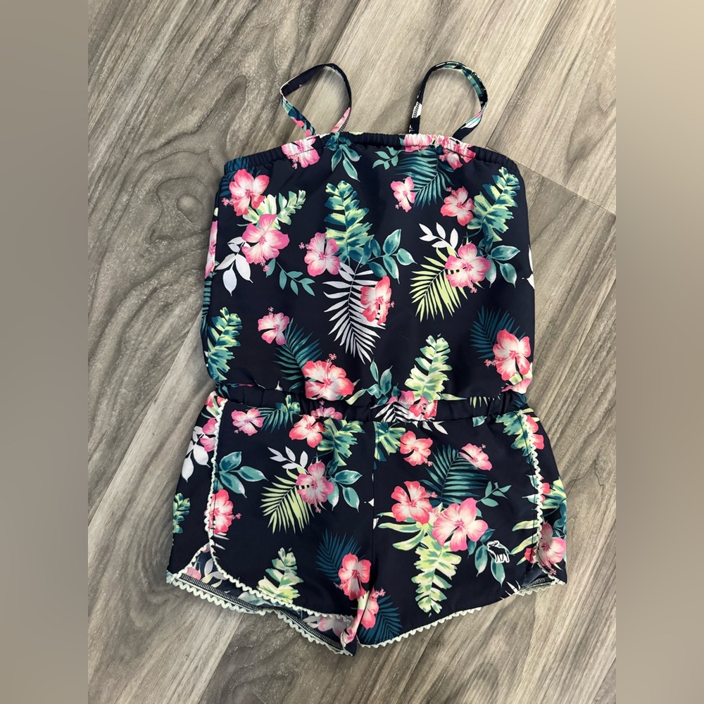 Girls Navy Floral swim/play - Cute Tropical Print